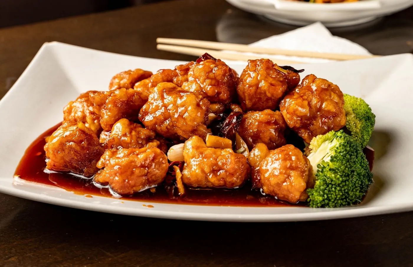 Saucy spicy chicken chunks with broccoli at Mei Wei Chinese Restaurant, Chinese Restaurant in Modesto